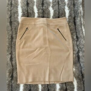 LOFT Tan Pencil Skirt with Zipper Accents